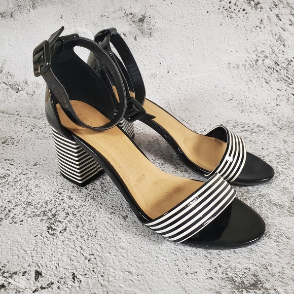 Chinese Laundry Judy Block Heel Sandals Black and White Striped Size 7.5 EUC - Picture 8 of 10